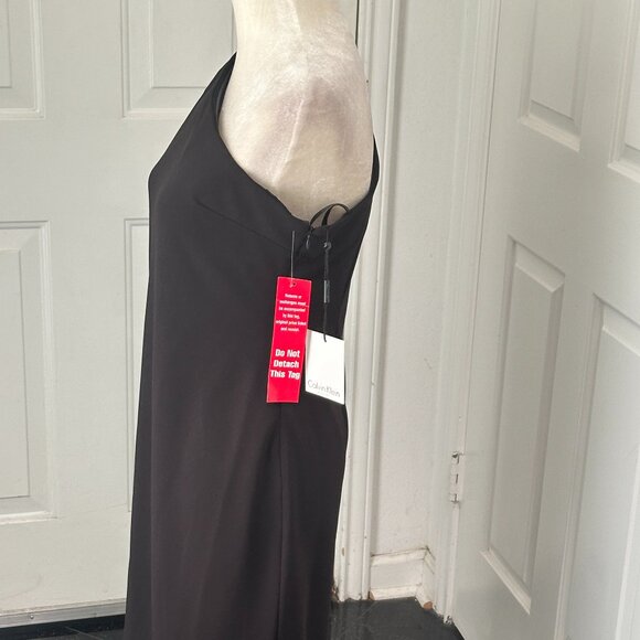 NWT Calvin Klein One Shoulder Ruffle Sheath Cocktail Dress, Black Size 10 - Picture 9 of 13